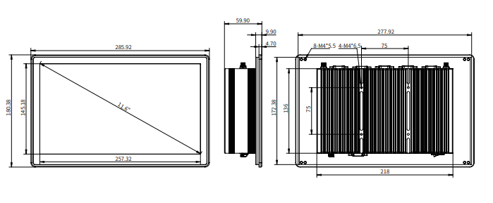 IPA116-A 11.6"Ultra-thin Full Aluminum Fanless Industrial Panel PC