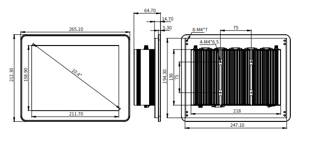 IPA104-A-TR 10.4 " Ultra-thin Full Aluminum Fanless Industrial Panel PC