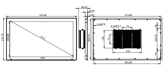 IPA215-A 21.5 " Ultra-thin Full Aluminum Fanless Industrial Panel PC