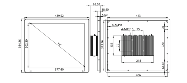 IPA190-E-12I3/I5/I7 19.0 inch Ultra-thin All-aluminum Fanless Panel PC