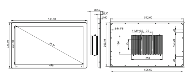 IPA215-E-12I3/I5/I7 21.5 inch Ultra-thin All-aluminum Fanless Panel PC