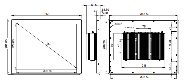 IPC150-E-11I 15.0 inch Ultra-thin Full Aluminum Fanless Industrial Panel PC