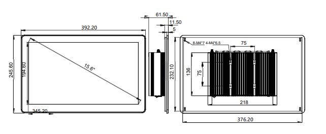 IPC156-E-11I5 15.6 inch Ultra-thin Full Aluminum Fanless Industrial Panel PC